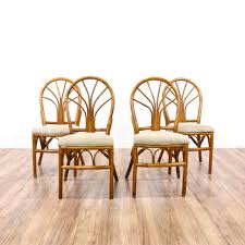 These Dining Chairs Are Featured In A Natural Rattan With A Honey Finish These Tropical Style Side Chairs Have An Upholstered Chair Rattan Chair Dining Chairs