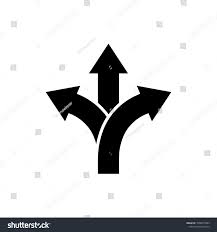 Three Way Direction Arrow Icon In Flat Style Road Direction Symbol Isolated On White Background Simple Choice Icon In Blac Symbols Graphic Design Styled Stock