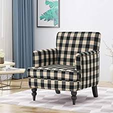 Amazon Com Plaid Chair Home Kitchen Tufted Club Chairs Dark Brown Living Room Furniture Plaid Chair