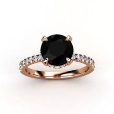 Black And Gold Ring Round Black Onyx 14k Rose Gold Ring With Diamond Carrie Ring Gemvara Black Gold Jewelry Black Diamond Ring Rose Gold Engagement Ring