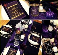 Black Gold And Purple Wedding Colors Fancy Gorgeous Halloween Table Decorations Halloween Wedding Purple Wedding Theme