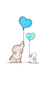 Baby Elephant And Rabbit Holding Two Blue Heart Shaped Balloons Cool Easy Drawings Colored Drawing Easy Drawings Cute Easy Drawings Easy Animal Drawings