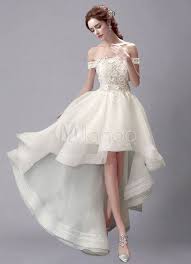 Ivory Wedding Dress High Low Off The Shoulder Lace Wedding Gown Wedding Dresses High Low Hi Low Wedding Dress Ivory Wedding Dress