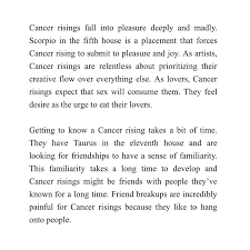 The cancer native is very sensitive in nature, therefore they feel their intuition through cancers are natural communicators and talkers; Cancer Rising Breakdown Alice Sparkly Kat Astrology Facebook