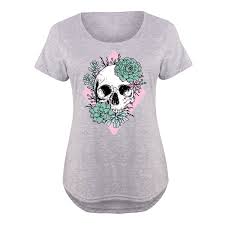 Harper Quinn Succulent Skull Ladies Plus Size Scoop Neck Tee