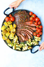 Place steak on grill and cook to your liking, about 6. Grilled Flank Steak And Vegetables Damn Delicious