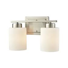 Chloe lighting getty transitional 3 light brushed nickel bath vanity wall fixture opal glass 21.5 wide. Thomas Lighting Summit Place Bathroom Vanity Light 2 Light 15 5 In Brushed Nickel Lowe S Canada