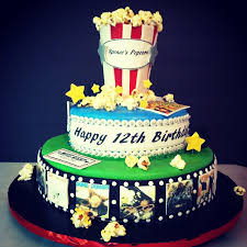 We tied a bunch of balloons to a clapboard balloon weight and placed them on the cake table. Movie Themed Birthday Cake With Film Marquee Candy And Popcorn Cakecentral Com