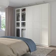 Pax Tyssedal Wardrobe Combination White Glass 250x38x236 Cm Ikea In 2021 Glass Wardrobe White Glass Ikea Pax