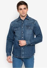 Mens Long Sleeves Button Down Denim Shirt