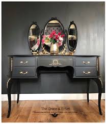 Black And Gold Dressing Table Vanity Table Etsy In 2020 Black Vanity Table Vintage Dressing Tables Dressing Table With Drawers