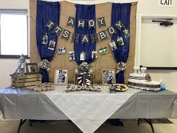 Ahoy It S A Boy Burlap Baby Showers Baby Shower Dessert Table Navy Baby Showers