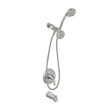 Aquasource Brushed Nickel Pvd 1 Handle Watersense Bathtub And Shower Faucet With Multi Head Showerhead Removable Shower Head Shower Tub Shower Heads