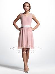 Sheer V Neck Pale Pink Chiffon Knee Length Bridesmaids Dress Tbqp287 148 00 C Knee Length Bridesmaid Dresses Short Bridesmaid Dresses Bridesmaid Dresses