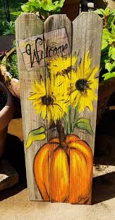 Pumpkin Sunflowers Welcome Wooden Fall Art On Reclaimed Wood Fence Rustic Artist Bill Miller Of Miller S Art Fall Front Porch Decor Fall Decor Diy Fall Wood Crafts Diy Fall