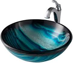 17 inch blue glass bathroom vessel sink