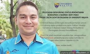 Kualiti hidup x bgantung pada pangkat n darjat. Malaysiakini Um Boy Iman Bukan Calon Phd Kami