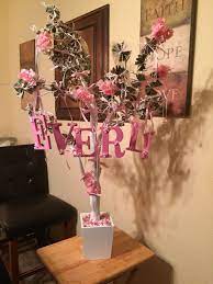 Trace and cut out simple patterns like trees, fruit and stars from patterned fabric and fill with stuffing. Baby Shower Money Tree Baby Shower Tree Baby Shower Baby Shower Gifts