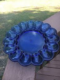 As deviled eggs are an easy and nearly effortless appetizer or snack, they're increasingly popular at parties and dinners. Vintage Cobalt Blue Indiana Glass Deviled Egg Plate Dish 11 Sandwich Glass 1889141985