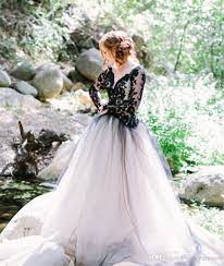 Victorian Gothic Wedding Dress Black And White A Line Illusion Long Sleeves Lace Bodice Tulle Ski Gothic Wedding Dress Black Wedding Dresses Black Lace Wedding