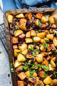 Vegan Sheet Pan Potatoes And Tofu Recipe Tofu Sheet Pan Dinners Vegitarian Recipes
