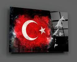 turk bayragi ve ataturk silueti cam tablo 100 musteri memnuniyeti tablolar baski turkler