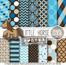 Little Horse Baby Blue Brown Beige Etsy Digital Paper Digital Scrapbook Paper Aztec Wallpaper