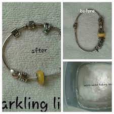How To Clean Your Pandora Bracelet L Warm Water 2 Tbl Baking Soda 3 Cap Of Acv Cleaning Pandora Bracelet Silver Wedding Jewelry Silver Earrings Online