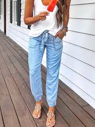 Bequeme damenjeans für kurvige frauen. Hellblau Taschen Mit Schleife High Waisted Beilaufige Boyfriend Jeans Mode Lange Hosen Damen Hose Unterteile