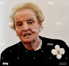 Former U.S. Secretary of State Madeleine Albright imprinted her right palm  into a special plastic matter during her visit at a gallery in Terezin,  some 50 kilometers north of Prague,