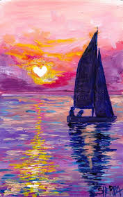 Love Boat Heart Sunset Romantic Painting Beginners Learn To Paint Full Acrylic Romantic Paintings Sunset Art Cool Paintings