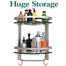 Bathroom glass shelves displayed below can be made to fit neatly into a corner to save space, and a few of the models also have small rails to help hold things in place or be perfectly flat. Amazon Com Vdomus Bathroom Tempered Glass Corner Shelf 2 Tier Shower Shelve With Towel Bar Wall Mounted Brushed Silver Finished Kitchen Dining