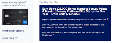 Marriott bonvoy™ american express® card: American Express Marriott Bonvoy Brilliant 100 000 Point Sign Up Bonus Platinum Elite Status 25k Anniversary Points Doctor Of Credit