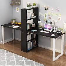 Sold and shipped by costway. Study Table Long Table Computer Table Wood Desktop With Bookshelf Storage Rack Metal Legs Shopee Malaysia