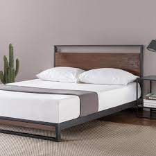 Solid pine wood, alloy steel. Zinus Suzanne Ironline Metal And Wood Platform Bed With Headboard Box Spring Optional Wood Slat Support Walmart Canada