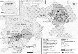 Rmgc a recoltat 66.100 probe brazdă cu lungimea de 1 metru atât din lucrări miniere subterane cât şi din aflorimente de la suprafaţă. Geological Map Of The Rosia Montana Rosia Poieni Area Showing The Download Scientific Diagram