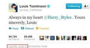Louis Last Tweet To Harry Before He Mentioned Eleanor One Direction Tweets Larry Stylinson Yours Sincerely