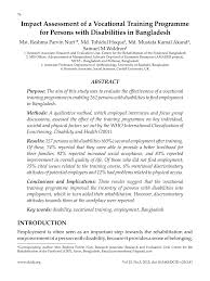 Pdf Impact Assessment Of A Vocational Training Program For Persons With Disabilities In Bangladesh