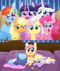 2195636 Safe Artist Cartoonboyfriends Applejack Fluttershy Pinkie Pie Rainbow Dash Rarity Twilight Sparkle Oc Pony Absurd Resolution Baby Baby Pony Diaper Freckles Mane Six Multiple Parents Offspring Pacifier Parent Applejack