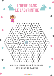 jeu de labyrinthe : la petite fille et l'oeuf en chocolat- jeu gratuit à  imprimer- Tête à modeler