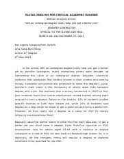 Check spelling or type a new query. Written Article Analysis Husna Docx Elc 501 English For Critical Academic Reading Written Article Analysis Will An Undergrad Degree Really Help You Course Hero