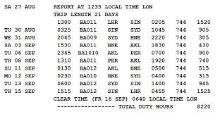 Most airlines however try to give crew their upcoming month's roster in the middle of the month before. Here S A British Airways Roster Showing How Cabin Crew Used To Do Really Long Trips Travelupdate