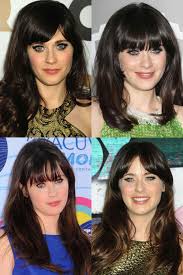 Zooey deschanel you can even try these hairstyles with your own photo upload at easyhairstyler. Zooey Deschanel Hair Style History Block Fringe Bonanza
