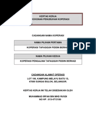 Kertas kerja penubuhan persatuan pen.khas. Kertas Kerja Permohonan Penubuhan Koperasi