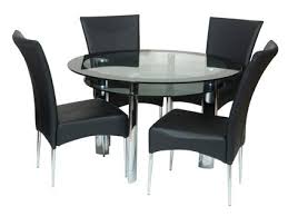 Boat Fixed 110cm Round Clear Black Glass Dining Table 4 Black Chairs Dining Room Furnit Black Glass Dining Table Glass Dining Table Modern Kitchen Tables