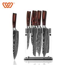 Durable stainless steel blades with nonstick color coating. New Top Sell 8pcs All Purpose Stainless Steel Damascus Pattern Blade Kitchen Knife Set With Pakka Wood Handle Buy Kitchen Knife Set Stainless Steel Damascus Pattern Blade Kitchen Knife Set New Top Sell