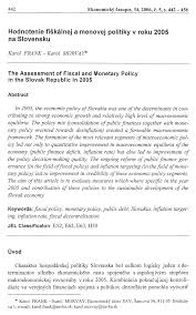 Hodnotenie fiškálnej a menovej politiky v roku 2005 na Slovensku