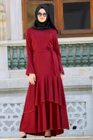 Neva Style Volan Kol Bordo Tesettur Elbise 41840br Tesetturisland Com Basortusu Modasi Elbise Moda Stilleri