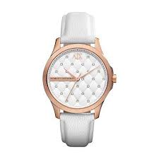 Shop for lady hamilton silver quilted dial ladies watch ax5215 by armani exchange at jomashop, see price in cart. Armani Exchange Women S White Swarovski Crystal Watch At Debenhams Com Leather Leather Straps Ax Armani Exchange
