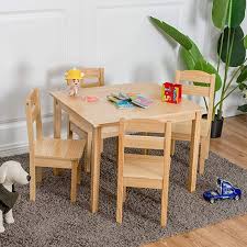 Happygrill Mini Table And Chairs Furniture Set Children 5 Pieces Wood Table Amp Chair Set Kids Table And Chairs In 2020 Kids Table And Chairs Wood Table Furniture